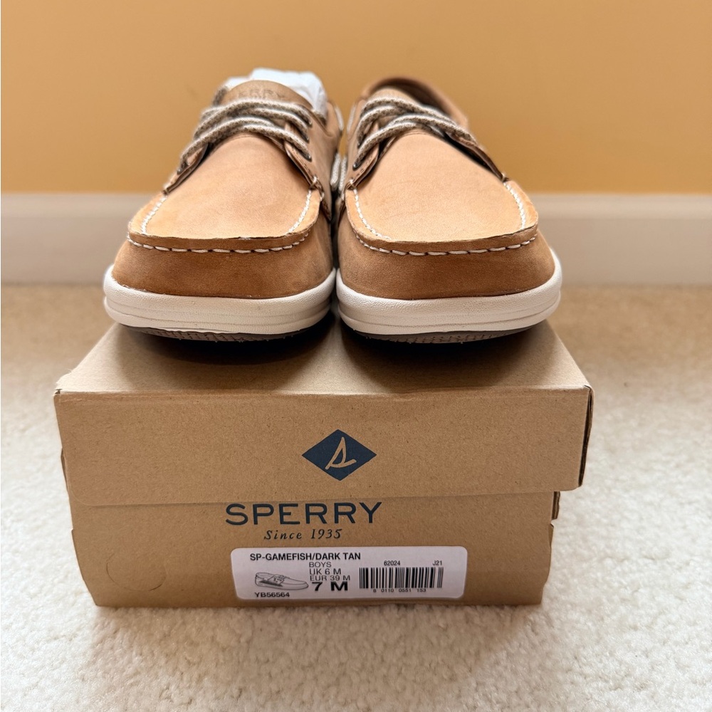 Sperry Big Boys Dark Tan Boat Shoes